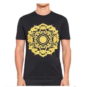 VERSACE GOLD HIBISCUS MOTIF SLIM FIT T-SHIRT-BLACK
